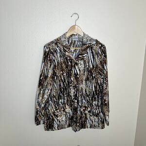 Zenergy by Chico's Animal Print Button Up Jacket Hoodie 1 Small